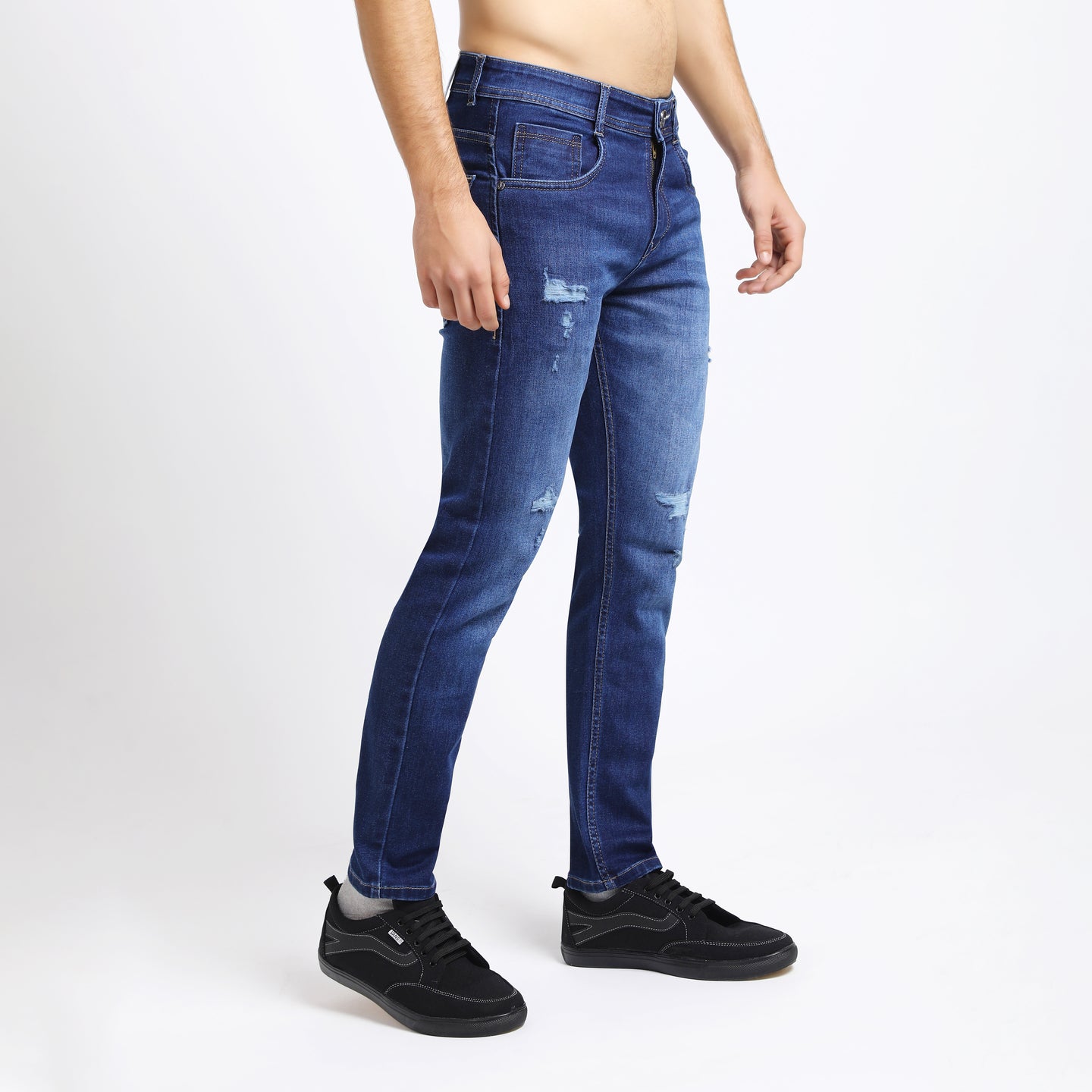 ANKLE DARK BLUE DISTRESSED JEANS FIT 4762-1